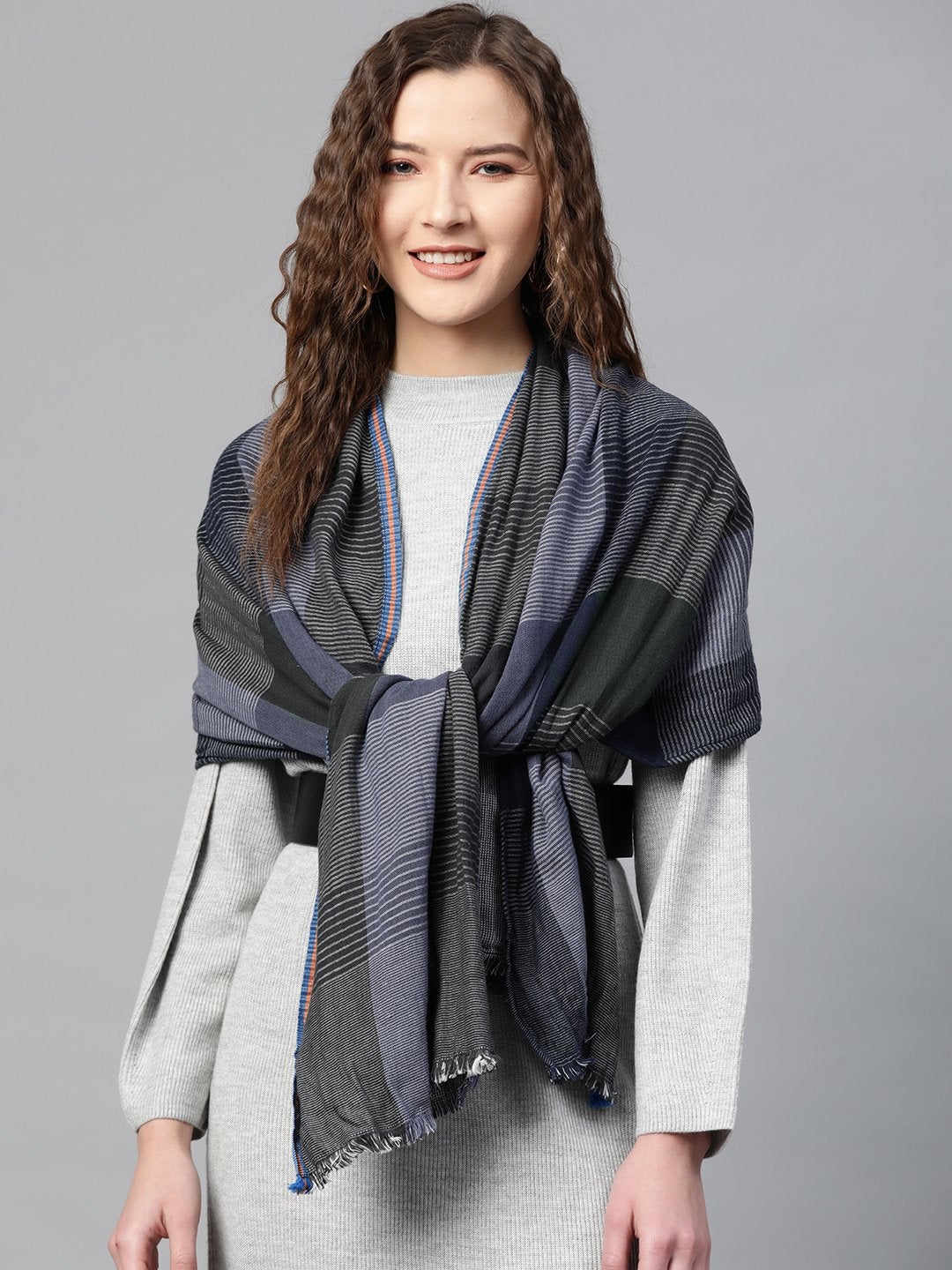 Women's Multi Colour Stripe Poly Wool Stole - SASSAFRAS
