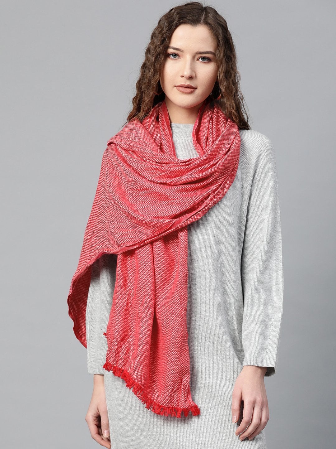 Women's Red Poly Wool Stole - SASSAFRAS