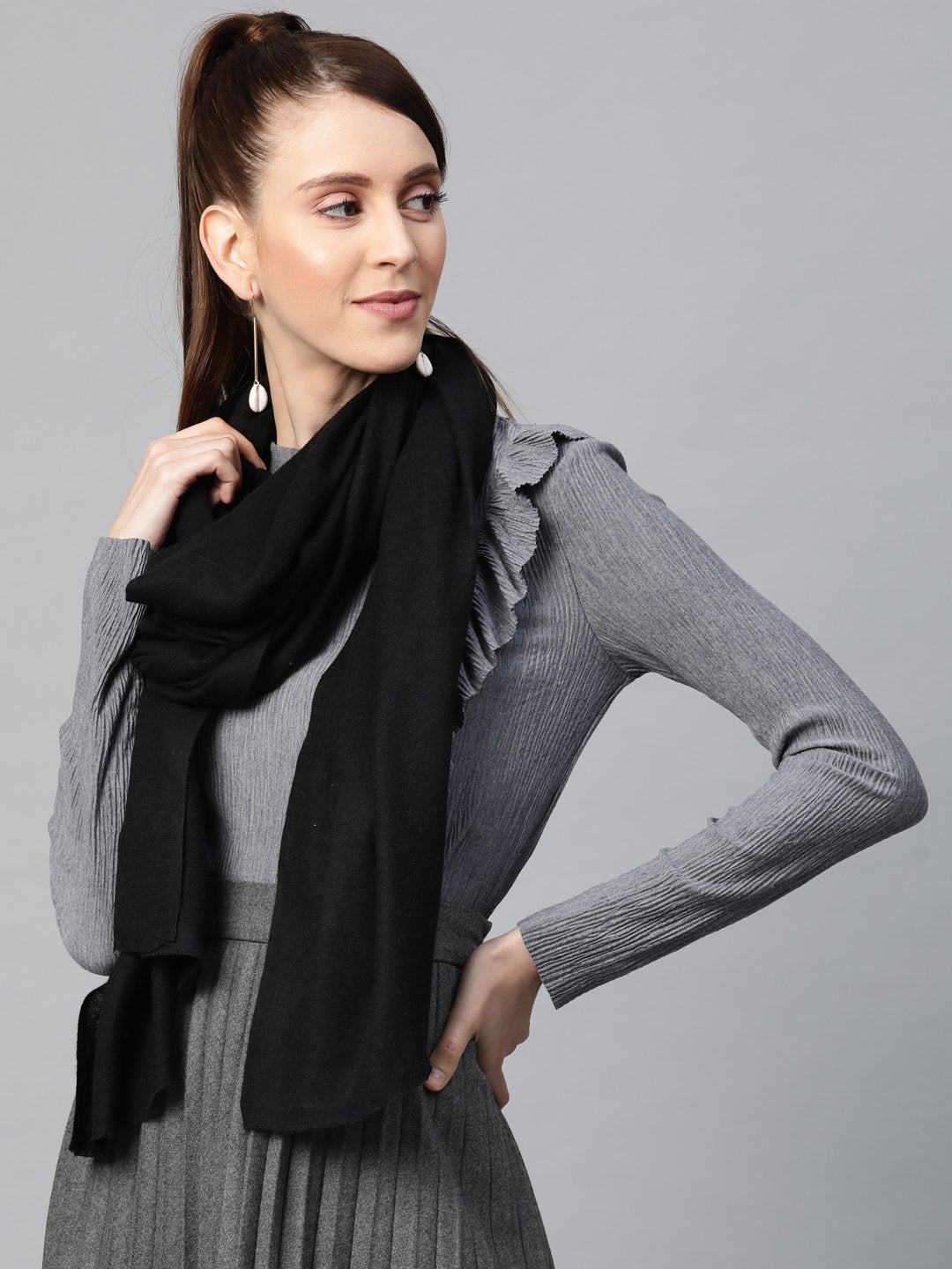 Women's Black Recycled Poly Cotton Brushed Stole - SASSAFRAS