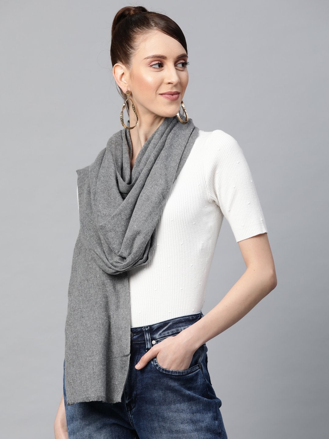 Women's Dark Grey Recycled Poly Cotton Brushed Stole - SASSAFRAS