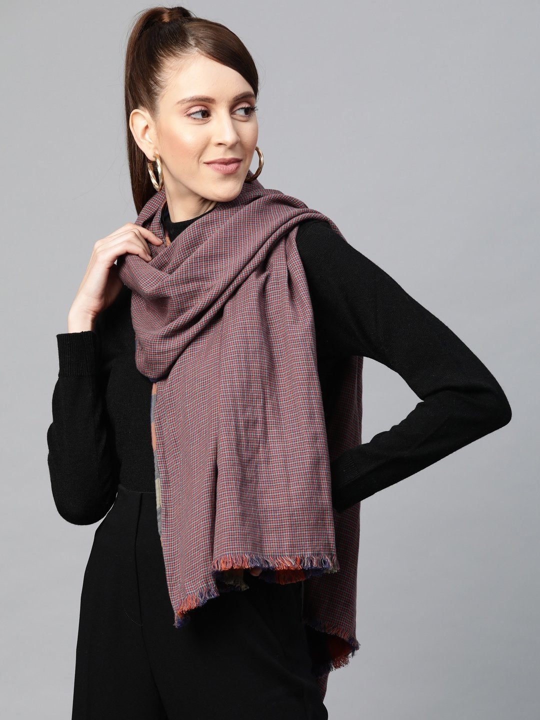 Women's Multicolour Check Poly Wool Stole - SASSAFRAS