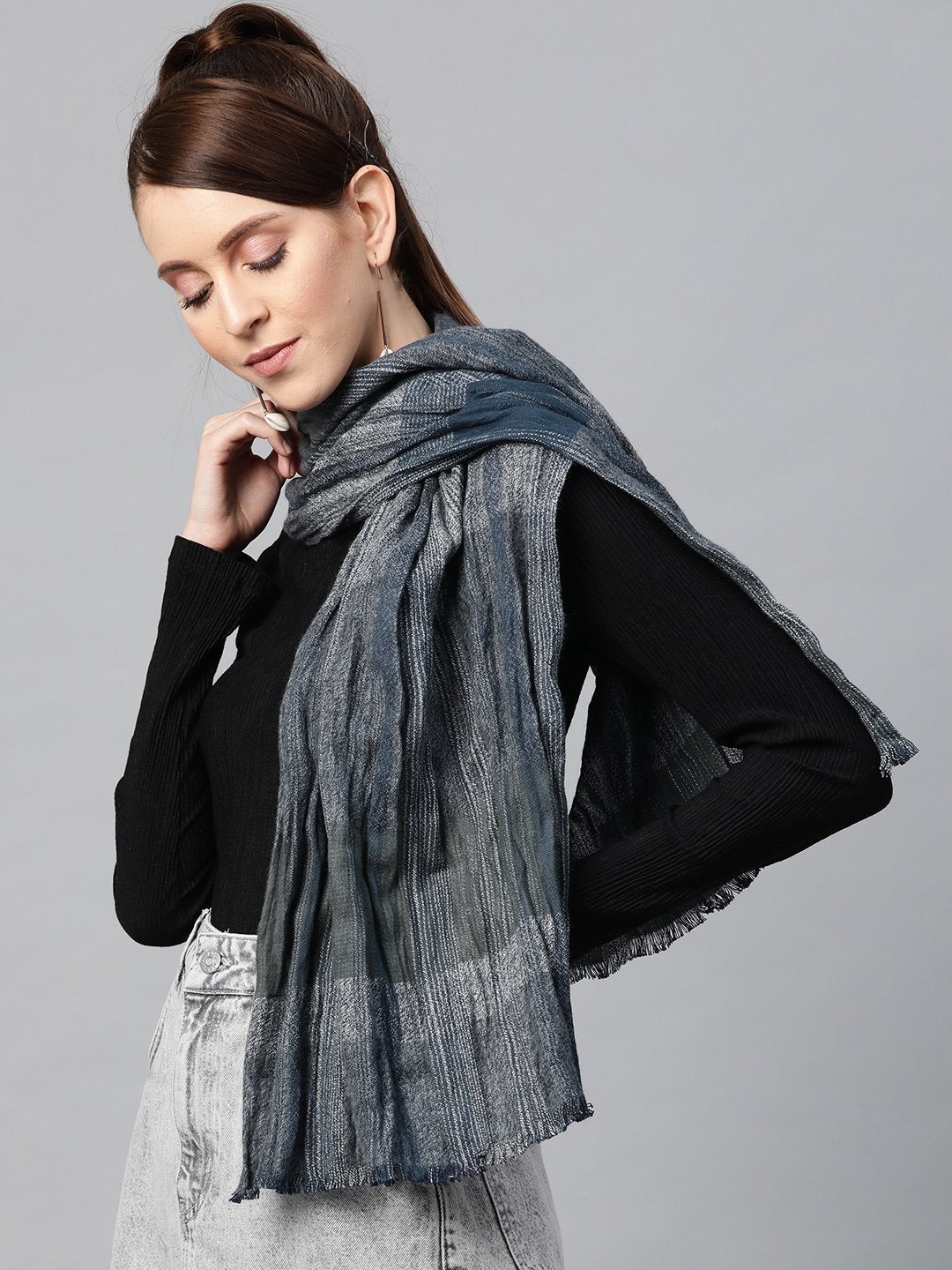 Women's Multicolour Stripes Poly Wool Stole - SASSAFRAS