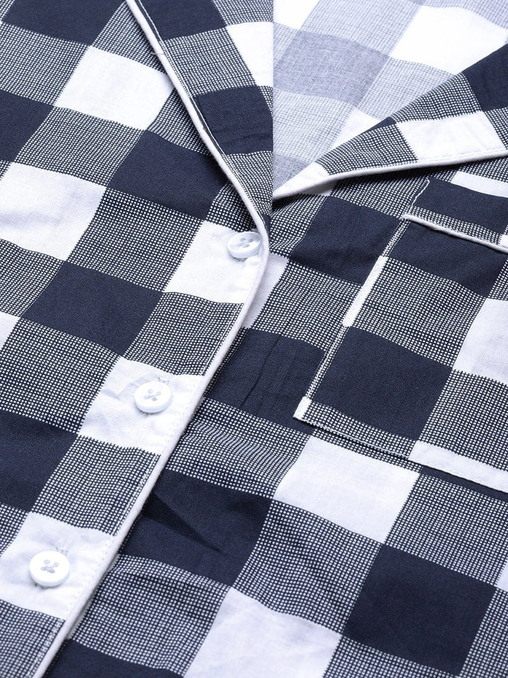 Women's Navy Check Night Suit - SASSAFRAS