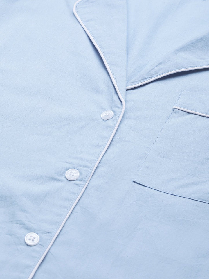 Women's Blue Cotton Night Suit - SASSAFRAS