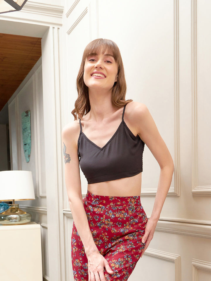 Women's Red Floral Notch Shirt With Lounge Pants & Strappy Top - SASSAFRAS