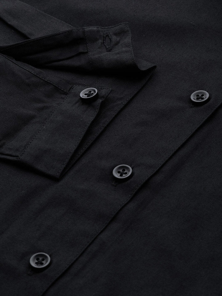 Women's Black Front Tie Longline Shirt - SASSAFRAS