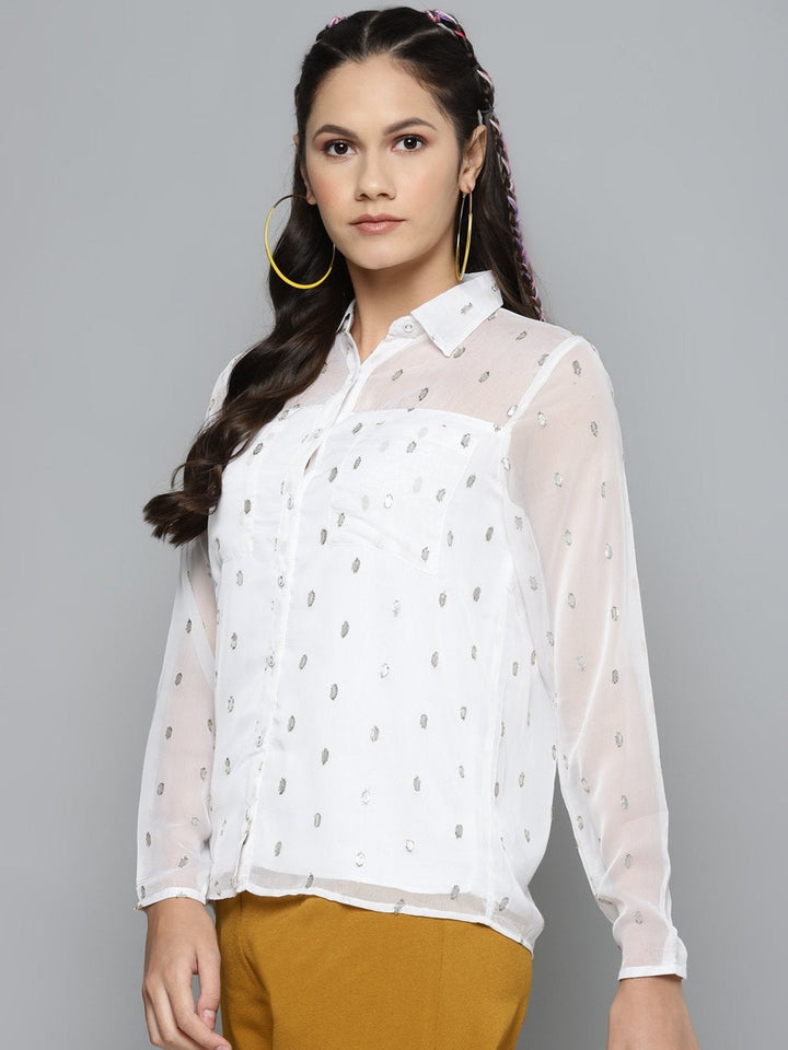 Women's White Lurex Sheer Shirt - SASSAFRAS