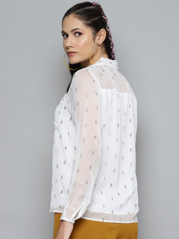 Women's White Lurex Sheer Shirt - SASSAFRAS