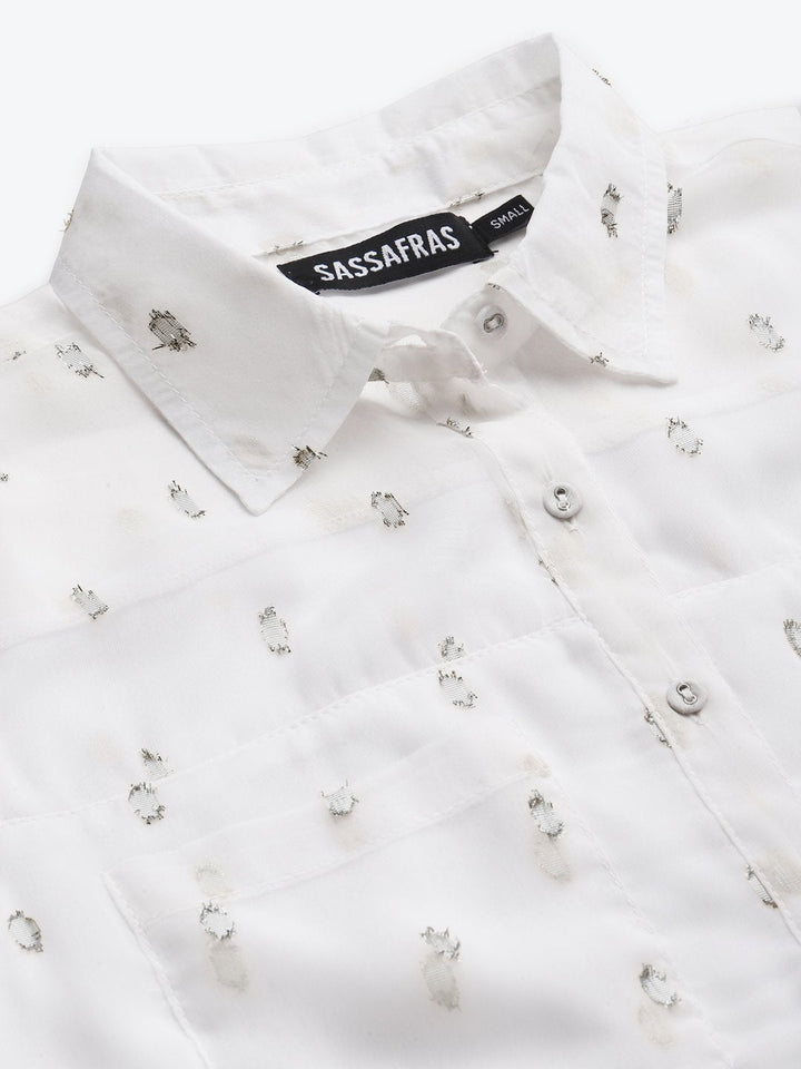 Women's White Lurex Sheer Shirt - SASSAFRAS