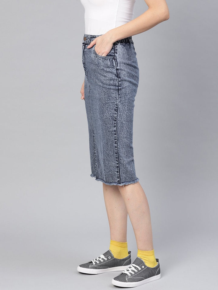 Women's Blue Denim Pencil Skirt - SASSAFRAS