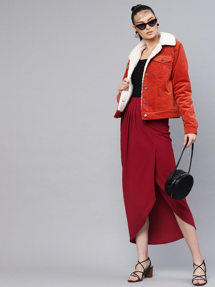 Women's Maroon Tulip Skirt - SASSAFRAS