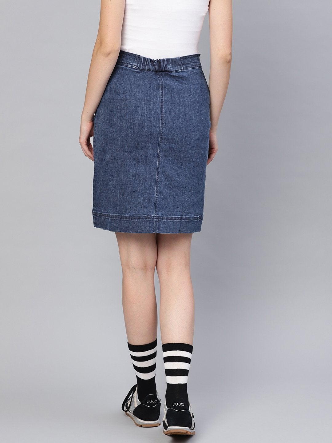 Women's Denim Blue Washed Short Skirt - SASSAFRAS