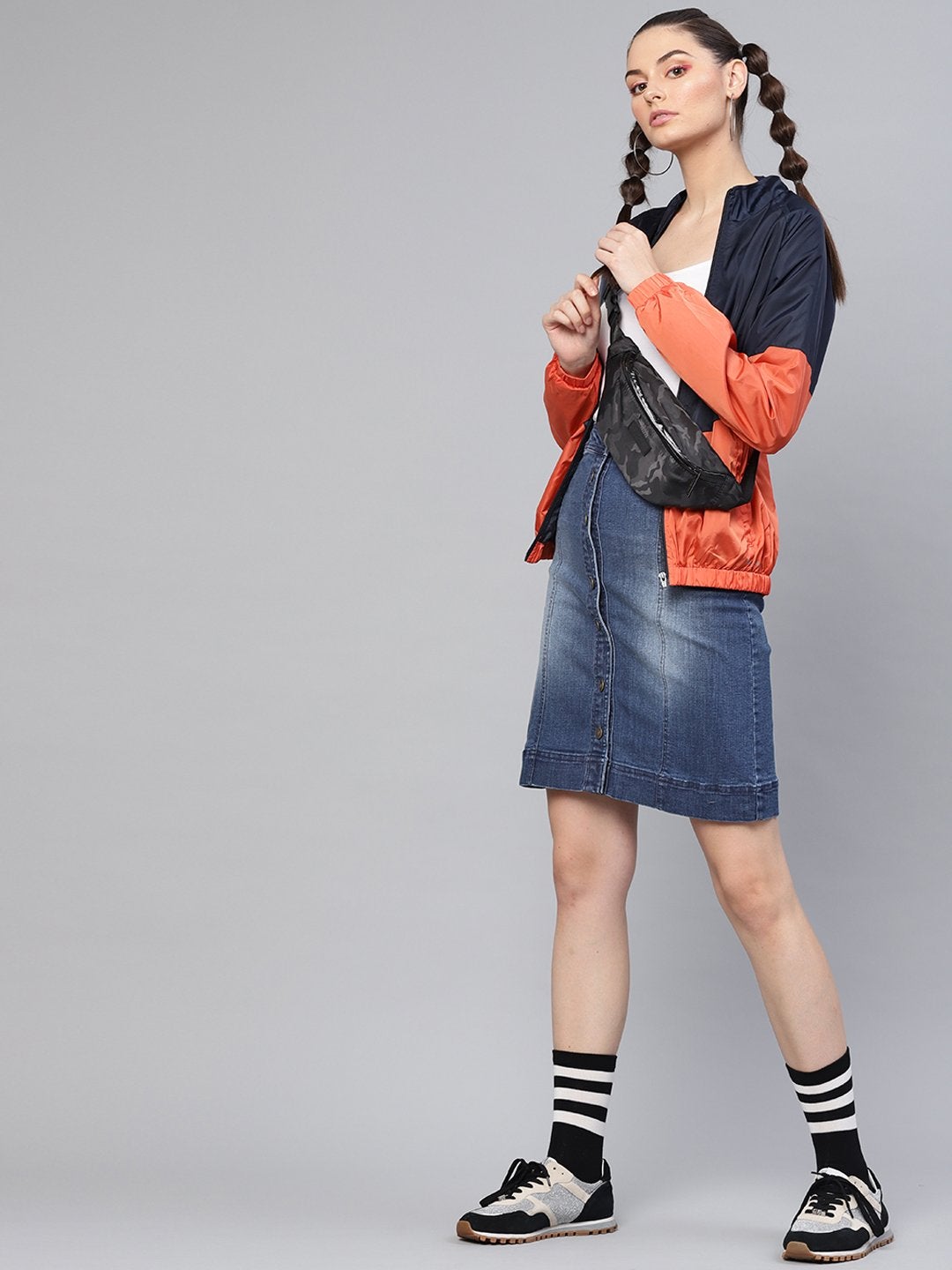 Women's Denim Blue Washed Short Skirt - SASSAFRAS