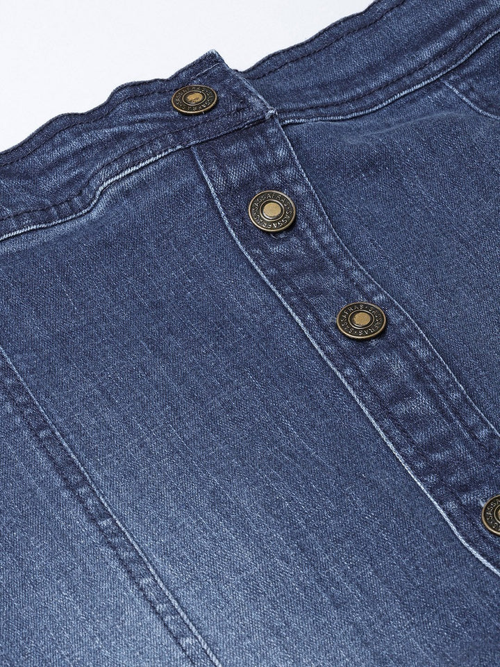 Women's Denim Blue Washed Short Skirt - SASSAFRAS