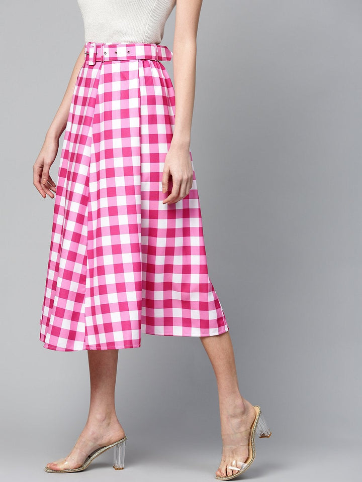Women's Fuchsia & White Check Belted Skirt - SASSAFRAS