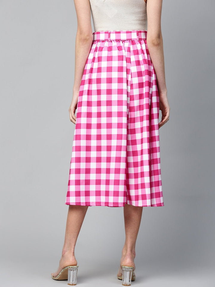 Women's Fuchsia & White Check Belted Skirt - SASSAFRAS