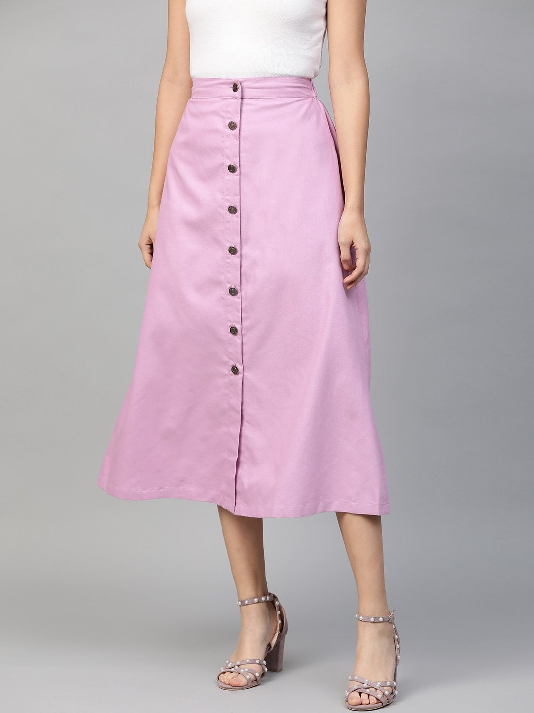 Women's Lavender Denim Longline Buttoned Skirt - SASSAFRAS