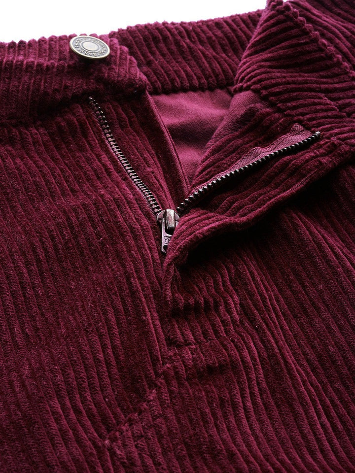 Women's Burgundy Corduroy A-Line Mini Skirt - SASSAFRAS