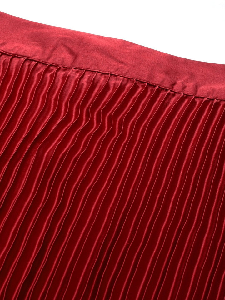Women's Red Satin Pleated Maxi Skirt - SASSAFRAS