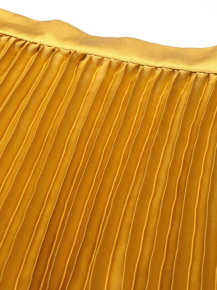Women's Mustard Satin Pleated Midi Skirt - SASSAFRAS
