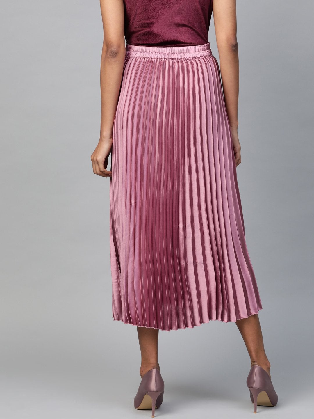 Women's Lavender Satin Pleated Midi Skirt - SASSAFRAS
