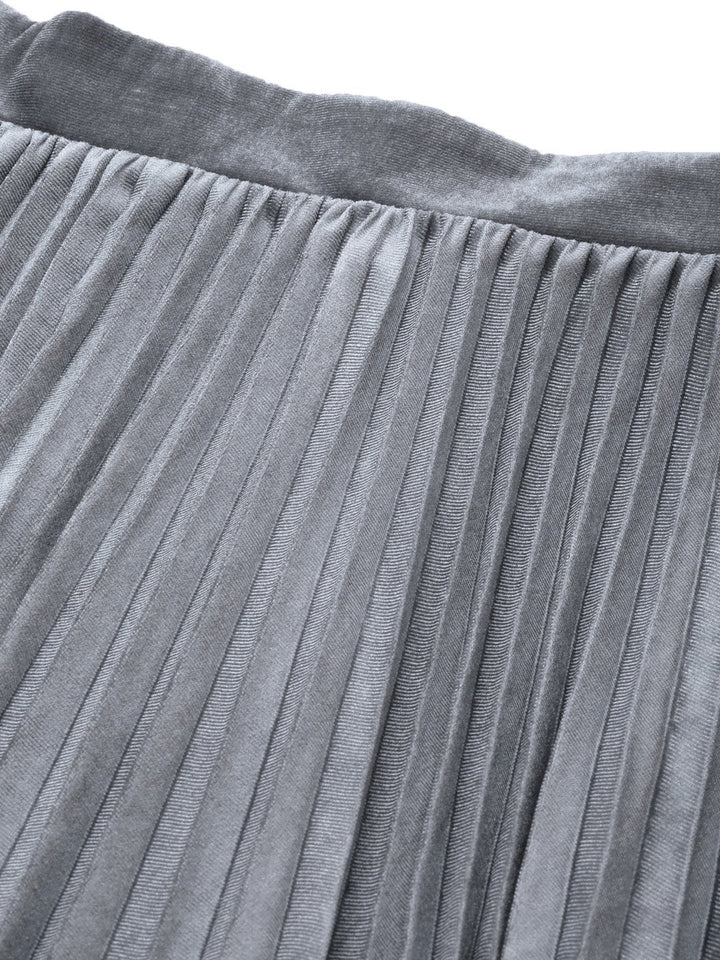 Women's Grey Velvet Pleated Midi Skirt - SASSAFRAS