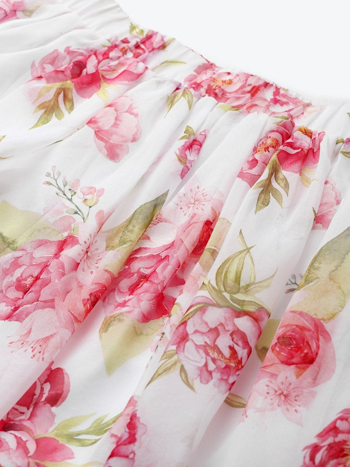 Women's White Floral Gathered Skirt - SASSAFRAS
