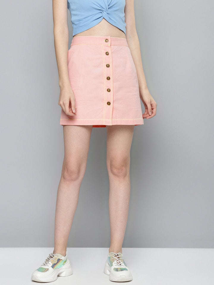 Women's Pink Contrast Stitch Mini Skirt - SASSAFRAS