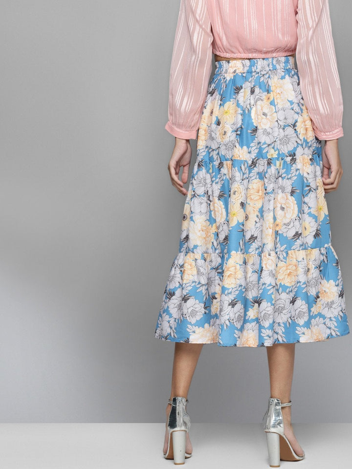 Women's Blue & Yellow Floral Tiered Skirt - SASSAFRAS
