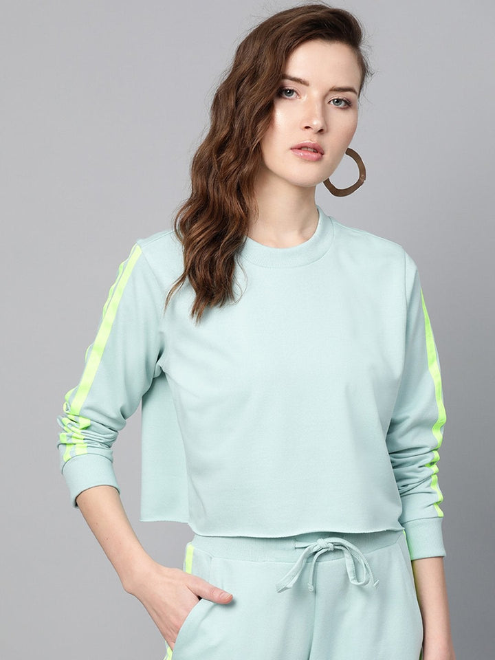 Women's Sea Green Double Tape Boxy Crop Sweatshirt - SASSAFRAS
