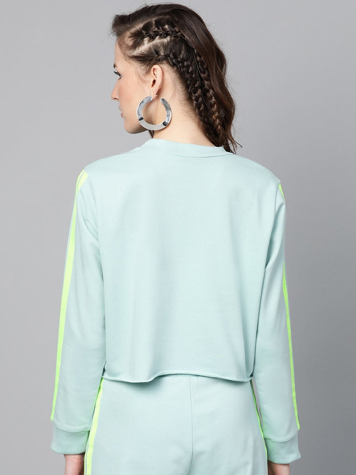 Women's Sea Green Double Tape Boxy Crop Sweatshirt - SASSAFRAS