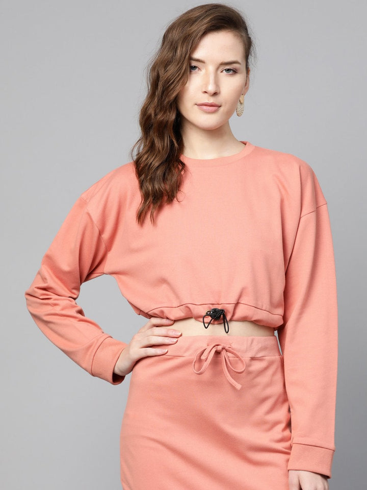 Women's Peach Drawstring Crop Sweatshirt - SASSAFRAS