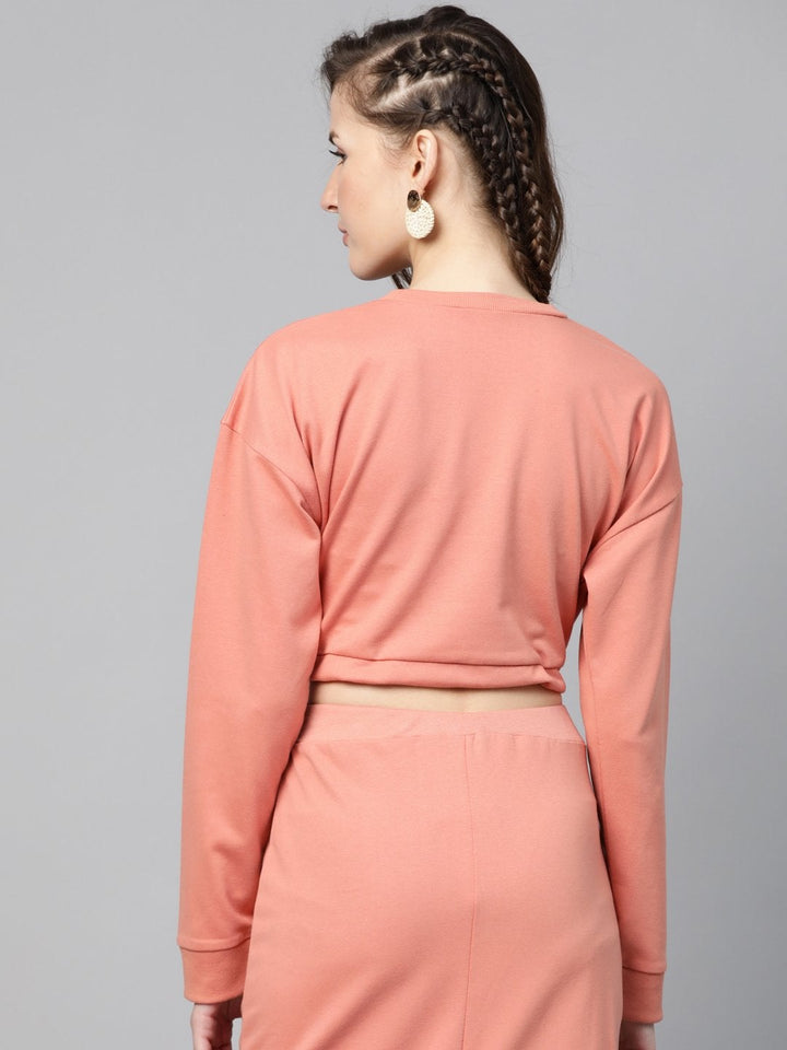 Women's Peach Drawstring Crop Sweatshirt - SASSAFRAS