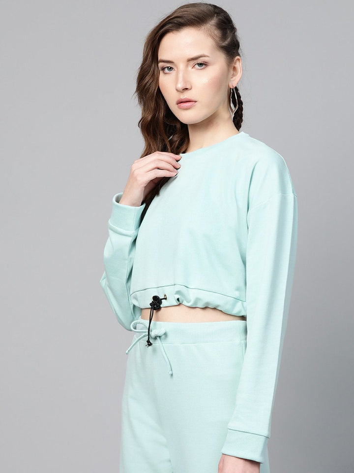 Women's Sea Green Drawstring Crop Sweatshirt - SASSAFRAS