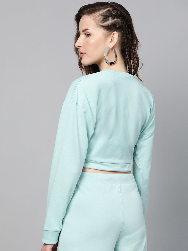 Women's Sea Green Drawstring Crop Sweatshirt - SASSAFRAS