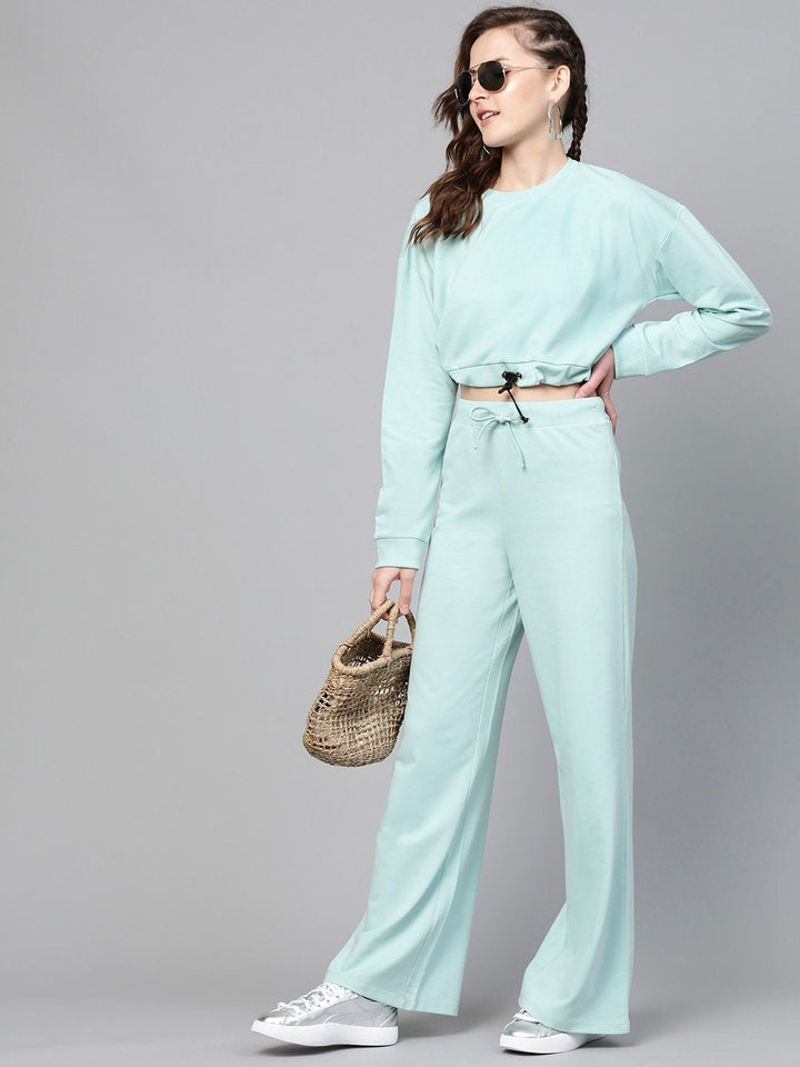 Women's Sea Green Drawstring Crop Sweatshirt - SASSAFRAS