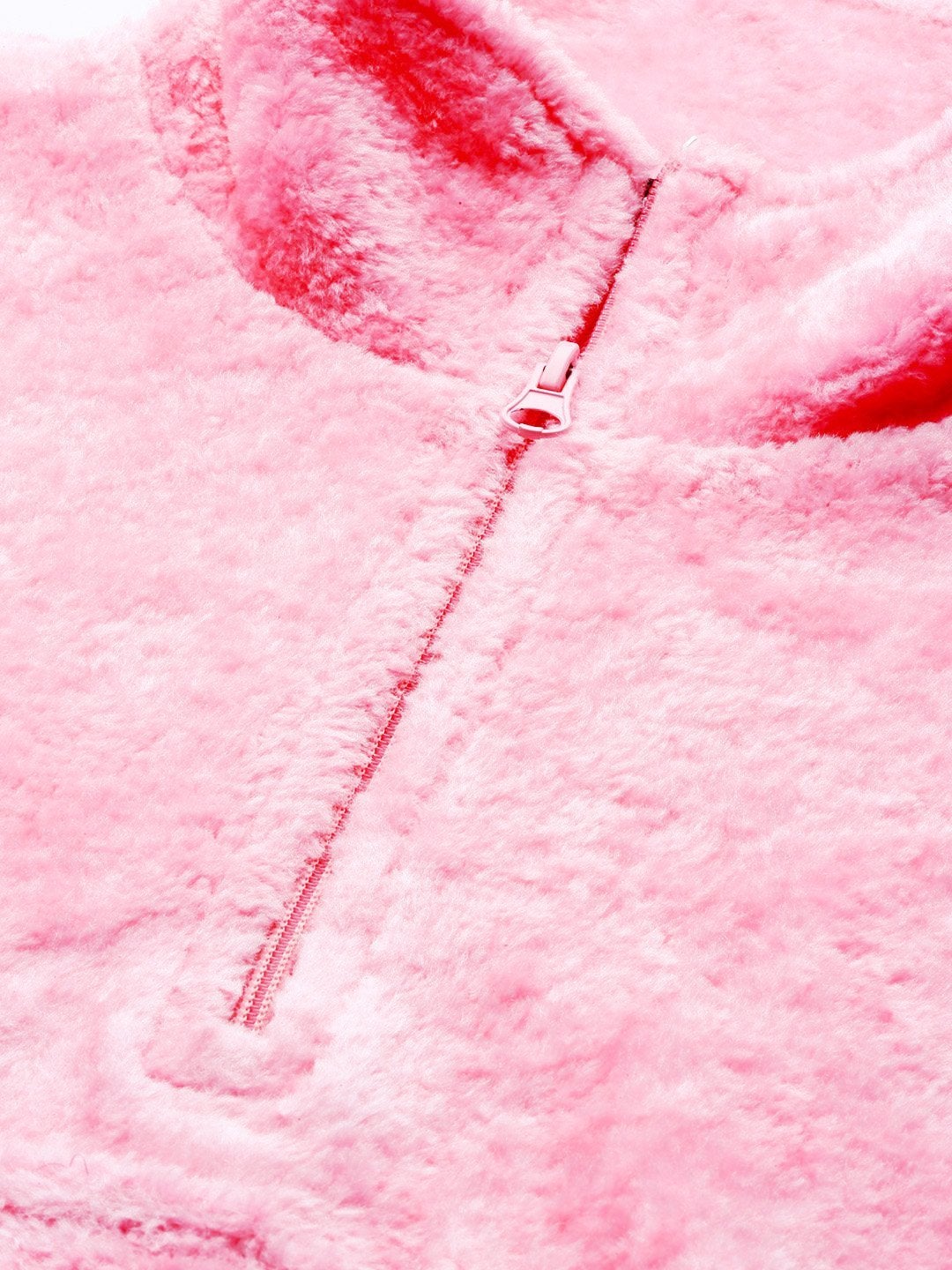Women's Pink Kangaroo Pocket Faux Fur Crop Sweatshirt - SASSAFRAS