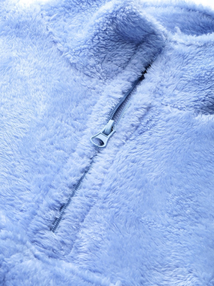 Women's Blue Kangaroo Pocket Faux Fur Crop Sweatshirt - SASSAFRAS