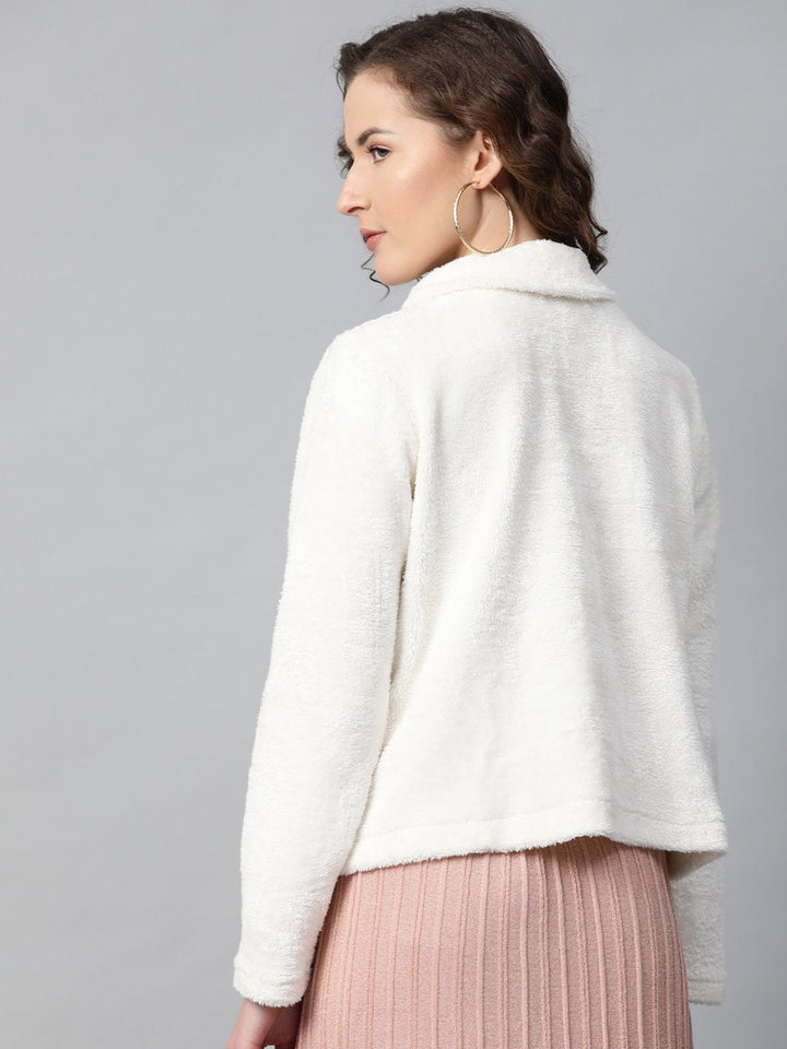 Women's White High Neck Faux Fur Sweatshirt - SASSAFRAS