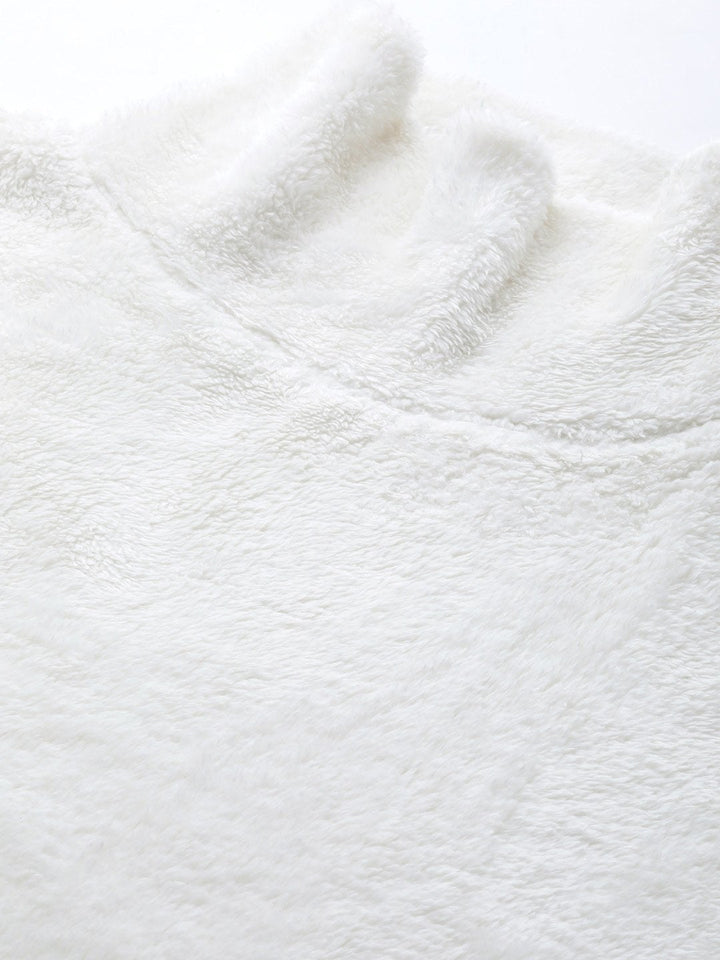 Women's White High Neck Faux Fur Sweatshirt - SASSAFRAS