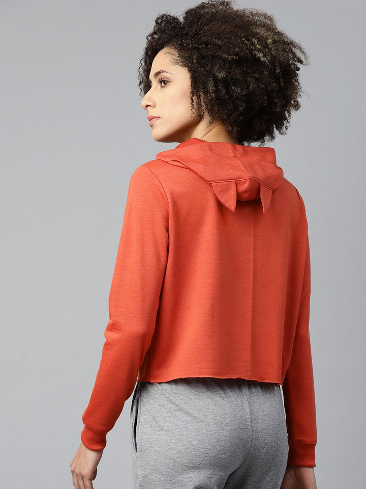 Women's Rust Kitty Face Crop Hoodie Sweatshirt - SASSAFRAS