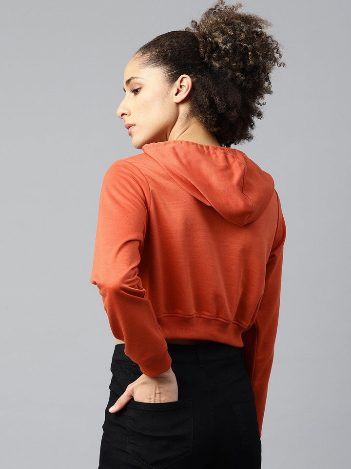 Women's Rust Crop Hoodie Basic Sweatshirt - SASSAFRAS