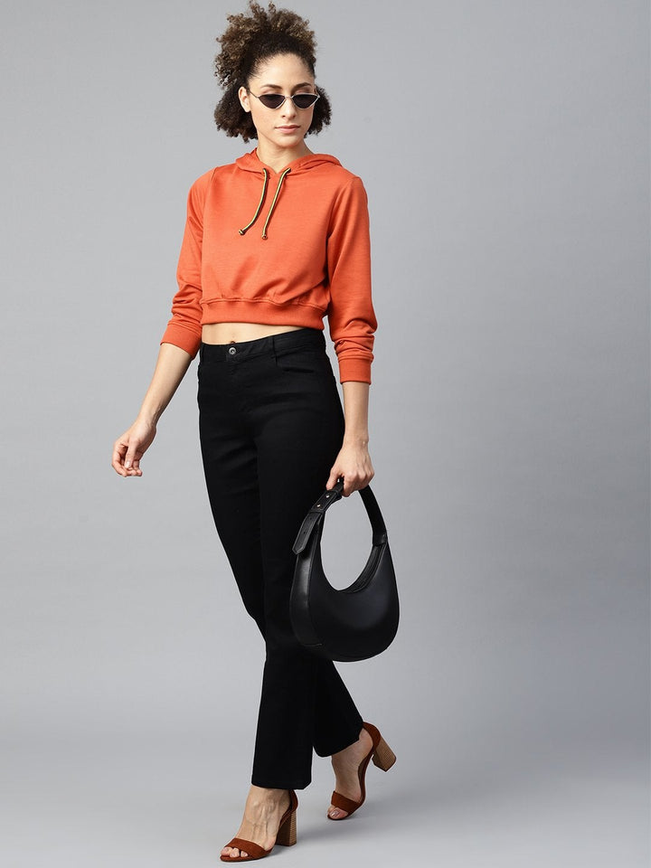 Women's Rust Crop Hoodie Basic Sweatshirt - SASSAFRAS