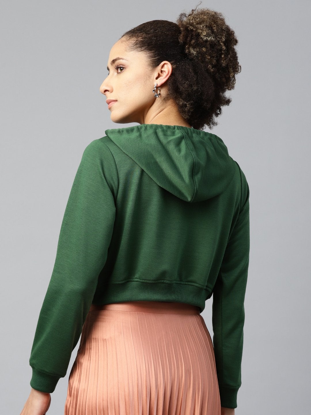 Women's Green Crop Hoodie Basic Sweatshirt - SASSAFRAS