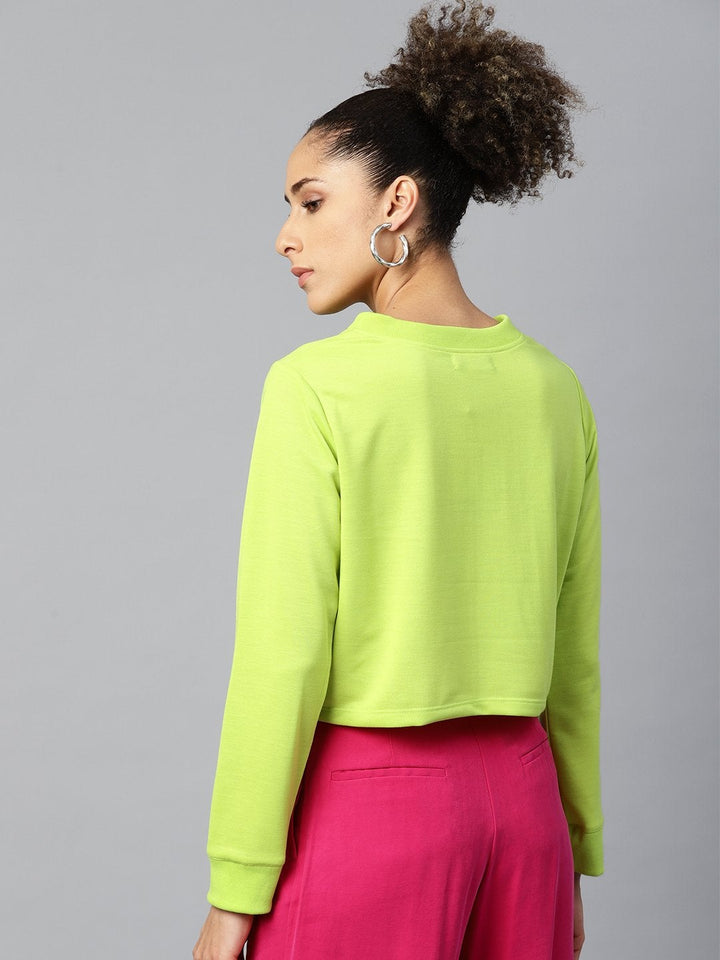 Women's Neon Green Queen-Print Crop Sweatshirt - SASSAFRAS