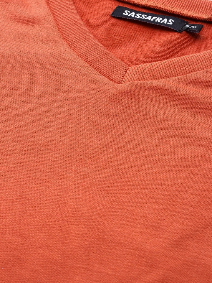 Women's Rust V-Neck Basic Sweatshirt - SASSAFRAS
