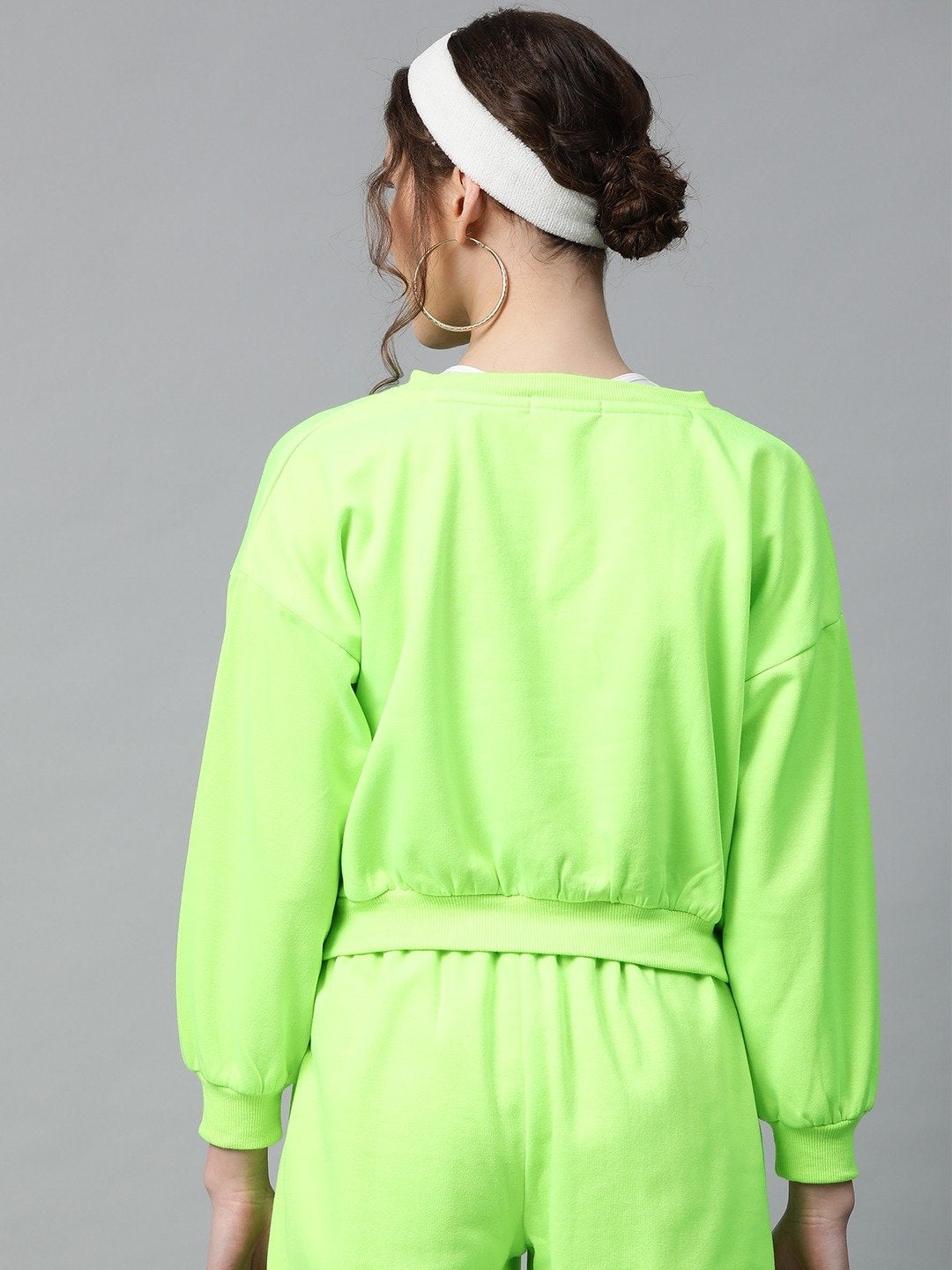 Women's Neon Green V-Neck Crop Sweatshirt - SASSAFRAS