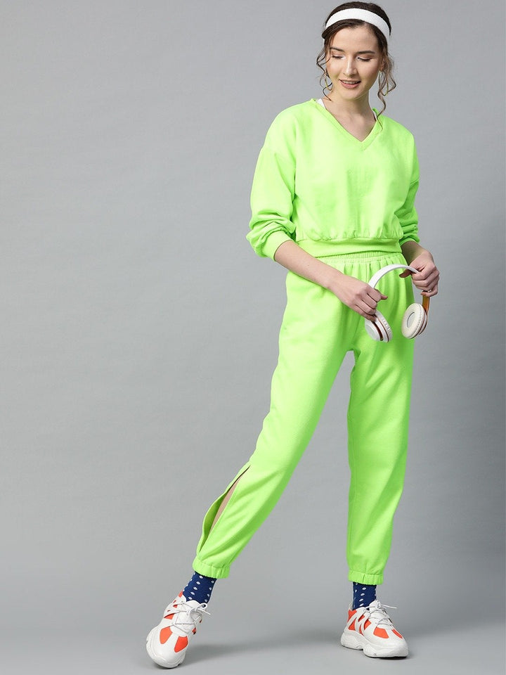 Women's Neon Green V-Neck Crop Sweatshirt - SASSAFRAS