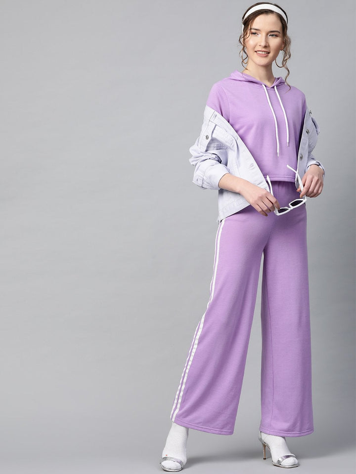 Women's Purple With White Tape Crop Hoodie - SASSAFRAS