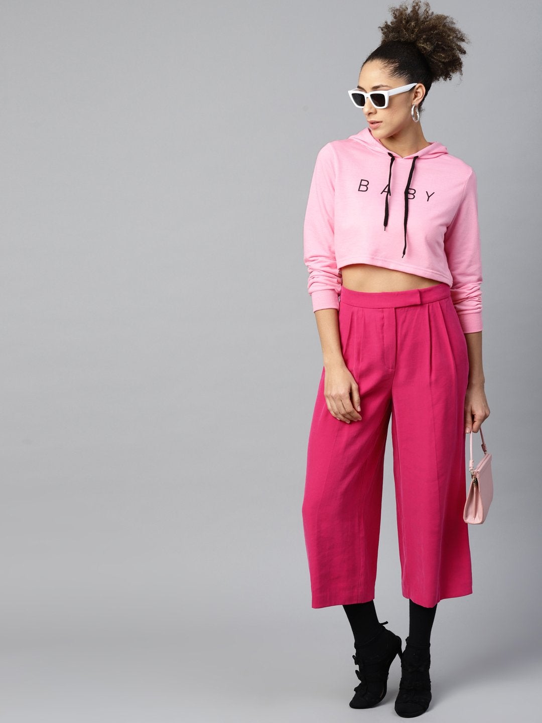 Women's Pink Baby-Print Crop Boxy Hoodie - SASSAFRAS